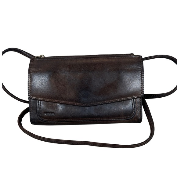 Fossil Handbags - Fossil Vintage Dark Brown Leather Crossbody Wallet Organiser Bag‎ Purse 90s Mini